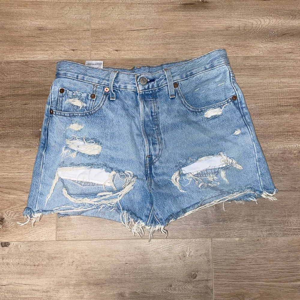 Levi’s 501 High Waisted Distressed Denim Shorts